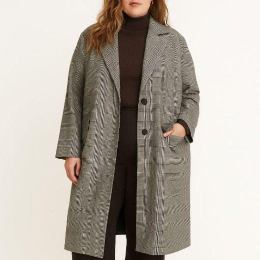 Longline Blazer Coat Jacket Sz M Houndstooth Pocket Academia Preppy Classy Loose